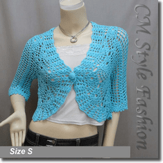 Crochet Eyelet Scallop Bolero Cardi Top Blue