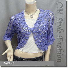 Crochet Eyelet Scallop Bolero Cardi Top Purple