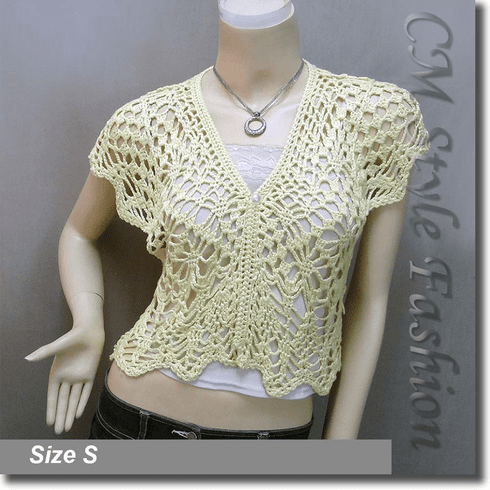 Crochet Eyelet Shrug Bolero Cardigan Topper Yellow