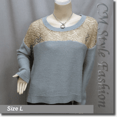 Crochet Knit Eyelet Drop Shoulder Sweater Top Golden Gray