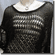 Crochet Knit Eyelet Sequined Beaded Boxy Sweater Top Black