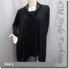 Crochet Scarf Neckline Flared Out Tunic Top Black