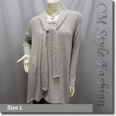 Crochet Scarf Neckline Flared Out Tunic Top Khaki