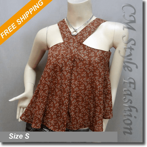 Cute Floral Babydoll Swing Camisole Blouse Top Brown