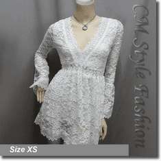 Deep V Neckline Sexy Lace Lady Tunic Top White