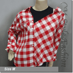 Dual Layered Asymmetric Plaids Checks Tartan Sweater Top Red White