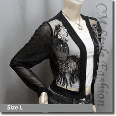 Elegant Beaded Sequin Embroidered Evening Bolero Shrug Top Black