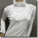 Elegant Mock Neck Lace Trimmed Ruffled Applique Beaded Blouse Top Off White