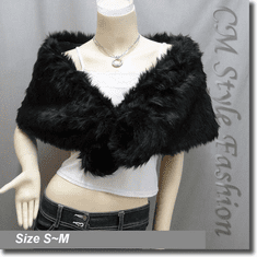 Faux Fur Cape Shawl Wrap Black