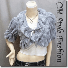 Faux Fur Front Tie Cropped Jacket Coat Gray / Grey
