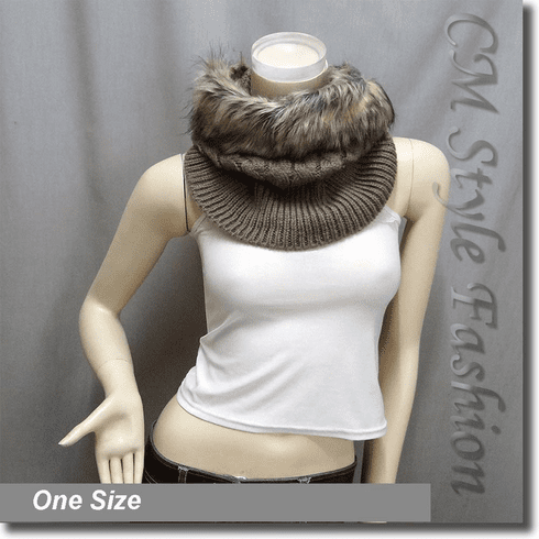 Faux Fur Knitted Neck Warmer Wrap Snood Brown