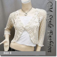 Floral Crochet Scallop Beaded Bolero Top Beige