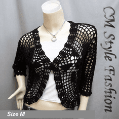Floral Crochet Scallop Beaded Bolero Top Black