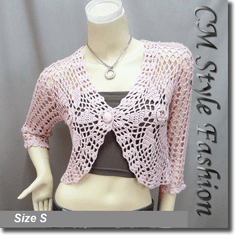 Floral Crochet Scallop Beaded Bolero Top Pink