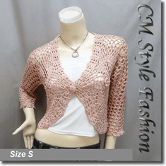 Floral Crochet Scallop Beaded Bolero Top Pink