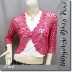 Floral Crochet Scallop Beaded Bolero Top Pink