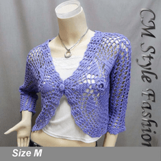 Floral Crochet Scallop Beaded Bolero Top Purple