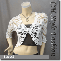 Floral Crochet Scallop Beaded Bolero Top White