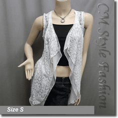 Floral Lace Flowy Long Layering Vest Cardigan Top White