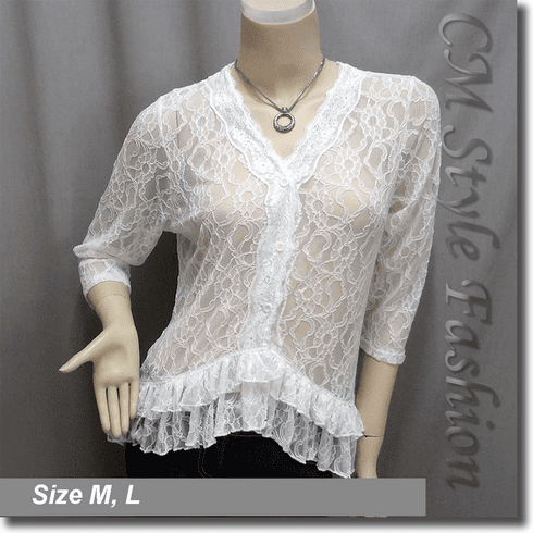 Floral Laced Sheer Cardigan Top White