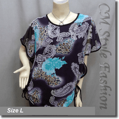 Floral Paisley Prints Flowy Tunic Top Purple