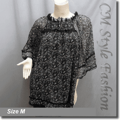 Floral Print Chiffon Lace Trim Frock Tunic Top