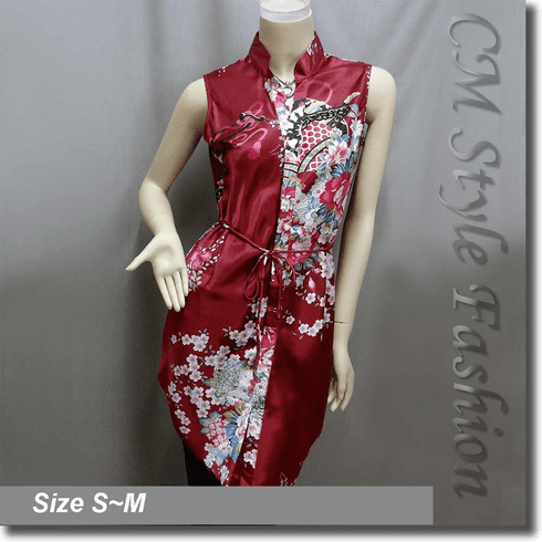 Floral Prints Shirt Dress Tunic Satin Top Burgundy