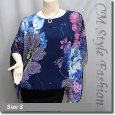 Flowy Chiffon Floral Dual Layered Tunic Top Blue