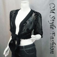Flowy Ruffled Burn Out Mesh Cardigan Black