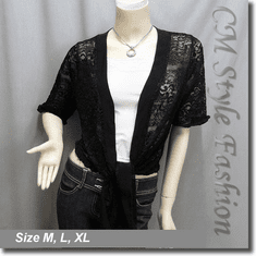 Flowy Ruffled Floral Lace Cardigan Black