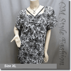Flutter Sleeves Floral Print Sequined Floaty Blouse Top Black White