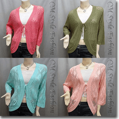 Front Tie Eyelet Crochet Cardigan
