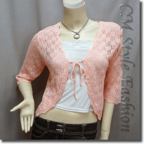 Front Tie Eyelet Crochet Knit Cardigan Top Orange
