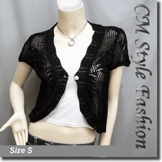 Girly Knit Crochet Eyelet Shrug Bolero Topper Black