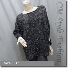 Glittering Silvery Threads Glam Pockets Boxy Sweater Top Black