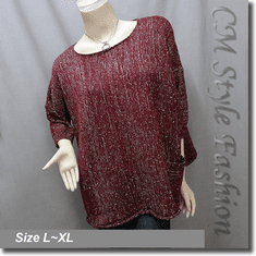 Glittering Silvery Threads Glam Pockets Boxy Sweater Top Red