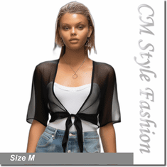 Gossamer Diaphanous Front Tie Cropped Cardigan Shrug Top Black
