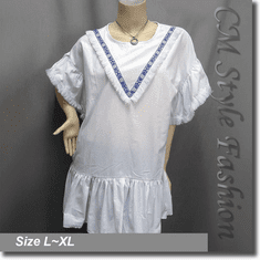 Hippie Bohemian Indiana Style V Fringe Frock Tunic Top White