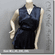 Japanese Kimono Sleeveless Blouse Top Deep Blue
