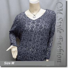 Knit Eyelet Crochet Crop Sweater Pullover Top Blue White