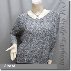Knit Eyelet Crochet Crop Sweater Pullover Top Gray White