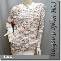 Knit Fashion Sweater Tunic Top w/ Pockets Pink