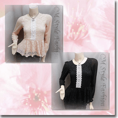 Lace Crochet Peplum Sheer Sleeve Blouse Top Series