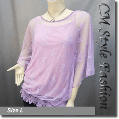 Lace Flowy Dolman Top w/ Camisole Dual Set Purple Pink