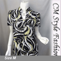 Lace Mandarin Collar Tunic Shirt Top Black White Yellow