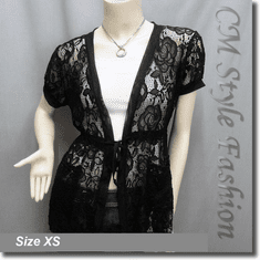 Lace Pockets Drawstring Tie Long Cardigan Tunic Top Black