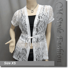 Lace Pockets Drawstring Tie Long Cardigan Tunic Top White