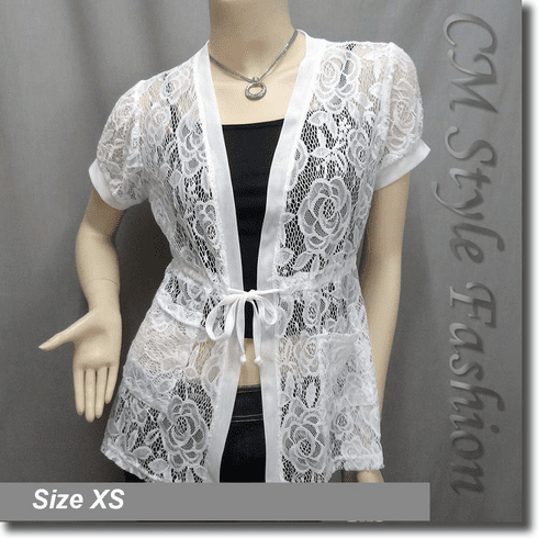 Lace Pockets Drawstring Tie Long Cardigan Tunic Top White