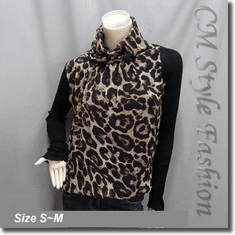 Leopard Prints Turtleneck Blouse Top Brown Black