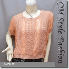 Loose Fit Lace Patch Knit Cropped Boho Top Pink